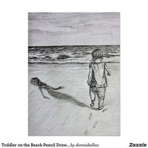 Baby On The Beach, The Beach Drawing, Toddler Drawing, Ocean Drawing, Beach Drawing, Drawings For Boyfriend, Pencil Artwork, Portraits Art, Running On The Beach