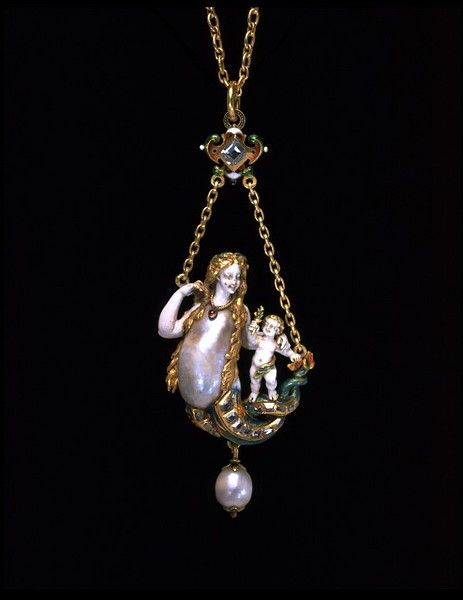 France ca. 1890 enameled gold, with a central baroque pearl, set with diamonds and a cabochon ruby Engraved Ornaments, Mermaid Pendant, Historical Jewellery, Mermaid Jewelry, Vintage Mermaid, Mermaid Necklace, Art Nouveau Jewelry, Ancient Jewelry, Victorian Jewelry