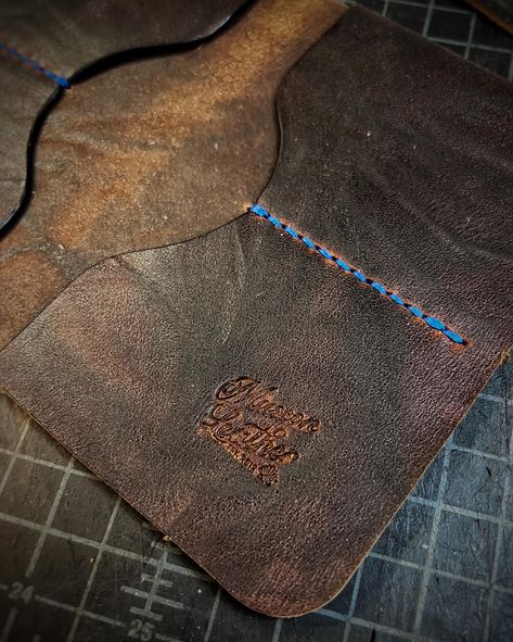 The best thing ever? Ok, maybe not “the best”, but high on the list…. When a client orders a wallet, and says, “maker’s choice”. Allowing me to pick everything!!! * Wallet design * Leather * Thread Up this time, per MY choice: Chunky Charlie in a crazy textured Horween leather, stitched in orange and blue, Lilly’s logo hidden in the bill pouch. Making one extra, to be available soon. Blue Lilly, Pouch Making, Wallet Design, Leather Thread, Thread Up, Horween Leather, S Logo, The List, Pouch