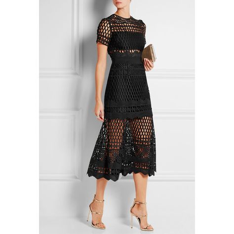 Self-Portrait Guipure lace midi dress, Size: 6 ($290) ❤ liked on Polyvore featuring dresses, black, tiered lace dress, black tiered dress, lace dress, black cocktail dresses and black lace cocktail dress Guipure Dress, Guipure Lace Dress, Portrait Dress, Womens Crochet Patterns, Mode Crochet, Guipure Lace, Frock Design, Lace Midi, Lace Midi Dress