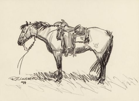 Horse With Saddle Drawing, Rdr2 Horse Art, Western Charcoal Drawing, Cowboy And Horse Drawing, Cowboy Horse Drawing, Cowboy On Horse Drawing, Western Horse Drawing, Ranch Drawing, How To Draw A Horse