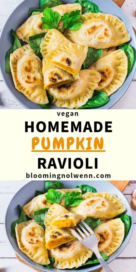 What To Make For Lunch, Vegan Ravioli, Pumpkin Filling, Pumpkin Ravioli, Homemade Ravioli, Vegan Lunch Recipes, Vegan Pumpkin, Vegan Pasta, Delicious Pumpkin