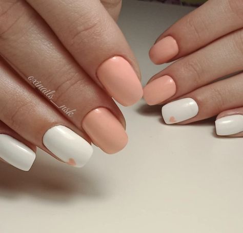 Peach And Cream Nails, Peach White Nails, Peach And White Nail Designs, White And Peach Nails, Peach Spring Nails, Summer Peach Nails, Peach Nail Designs, Perfect Nail Color, Peach Nail Art