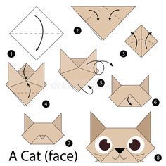 Instrucciones paso a paso cómo hacer papiroflexia un gato stock de ilustración Easy Origami Heart, Easy Origami Animals, Basic Origami, Origami Turtle, Paper Folding Crafts, Origami Step By Step, How To Make Origami, Origami Heart, Origami Animals