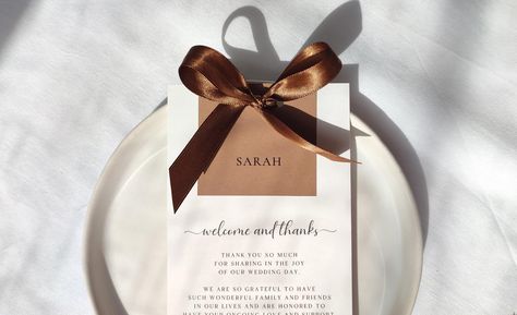 Printed soft ivory thank you cards with brown name cards and ribbon. * Your guests will feel special while reading a personalized message.  *optional -> the menu can be printed on the backside for an additional cost. A brown ribbon at the top completes the elegant look. The colors can be changed - let me know your wedding colors and I will do my best to match those. The card and name are printed on 300 gsm matte cardstock. All fonts can be changed. * Please choose the number of cards you need. I Wedding Thank You Cards, Wedding Place Cards, Wedding Thank You, Name Cards, All Fonts, Our Wedding Day, Place Cards, Country Wedding, Gift Registry