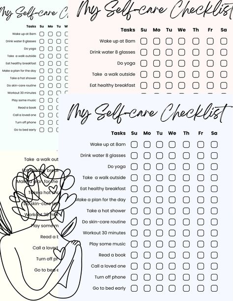 Wellness Journal Template, Selfcare Planner, Selfcare Journal, Checklist Self Care, Printable Self Care, Self Care Worksheets, Journal Tracker, Self Care Checklist, Journal Weekly