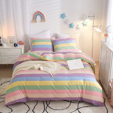 $59.09 on Amazon Cute Duvet Covers, Colorful Duvet Covers, Cute Bedding, Kids Duvet Cover, Striped Duvet, Striped Duvet Covers, Bed Sets, Duvet Covers Twin, Comforter Cover