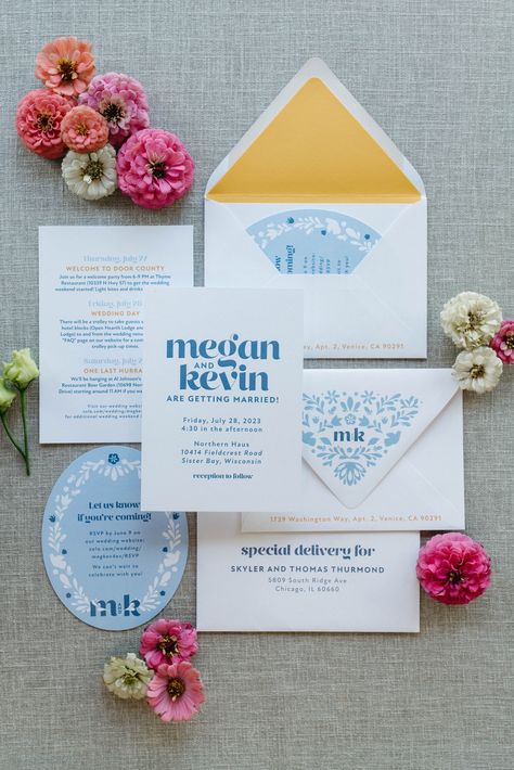 If bold, bright and colorful is your vibe, check out this custom wedding invitation suite designed for a Wisconsin summer lake wedding. Coordinating day-of details like programs, signage, menus, and place cards are also available for every suite. Inquire now at www.annahowedesign.com/get-started/ Summer Lake Wedding, Bright Wedding Invitations, Wisconsin Summer, Summer Wedding Invitations, Custom Wedding Stationery, Vibe Check, Bright Wedding, Summer Lake, Wedding 2025