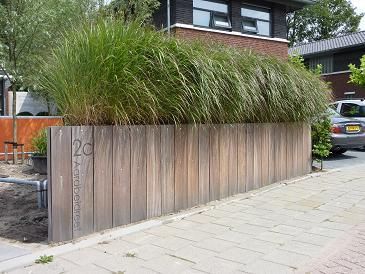 Adres op houten schutting Adres fence. Trees For Front Yard, Concrete Patios, Garden Privacy, Classic Garden, Have Inspiration, Garden Landscape Design, Roof Garden, Garden Fencing, Back Garden