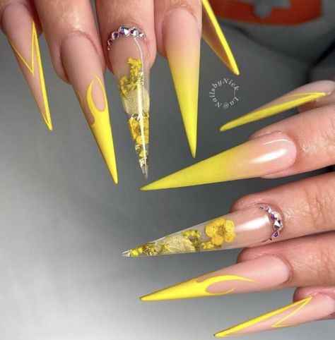 Stilleto Nails Designs, Gel Paint, Stiletto Nails Designs, Long Acrylic Nails Coffin, Art Brush, Simple Nail Art Designs, Gel Art, Summer Nails Colors, Yellow Nails