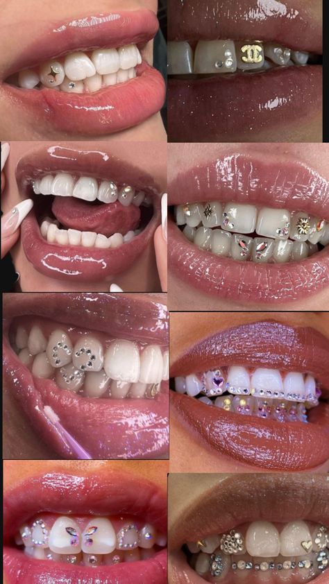 Teeth Jewels, Tooth Gem Ideas, Teeth Gems, Pretty Teeth, Dental Jewelry, Grillz Teeth, Latina Jewelry, Dope Jewelry Accessories, Cute Tooth