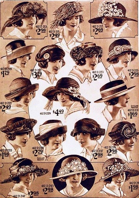 1910s - Early 1920's hats Look Gatsby, 1920s Hats, Ladies Hats, Love Hat, Cloche Hat, Old Fashion, Vintage Advertisement, Historical Costume, 1920s Fashion