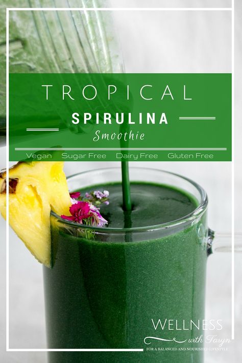 Tropical Spirulina Smoothie - Wellness with Taryn Spirulina Recipes, Spirulina Smoothie, Green Detox Smoothie, Vegan Sugar, Healthy Green Smoothies, Chocolate Smoothie, Smoothie Prep, Pineapple Smoothie, Mango Smoothie