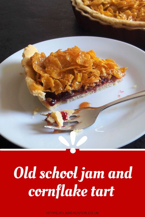 An easy recipe for old school canteen jam and cornflake tart. Even easier if you want to use ready-made pastry. School Cake Recipe Uk, Cornflake Cake Recipe, Cornflake Tart Recipe, Baking Recipes Uk, Cornflake Recipes, Cornflake Tart, Butterscotch Tart, School Dinner Recipes, Old School Desserts