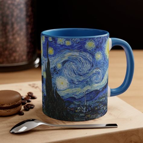 Excited to share this item from my #etsy shop: Vincent Van Gogh Starry Night Mug. Provence France impressionist painting coffee up. Gift for art lover in black, blue, yellow, white. فنسنت فان جوخ, Starry Night Painting, Desain Buklet, Most Famous Paintings, Arte Van Gogh, رعب نفسي, Van Gogh Paintings, Van Gogh Art, Starry Night Van Gogh