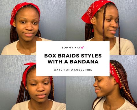 Hair styles with a bandana Bandana Hairstyles Tutorial, Box Braids With Bandana, Bandana Hairstyles Braids, Braided Headwrap, Braided Scarf, Hair Turban, Protective Hairstyle, Box Braids Styling, Bandana Hairstyles