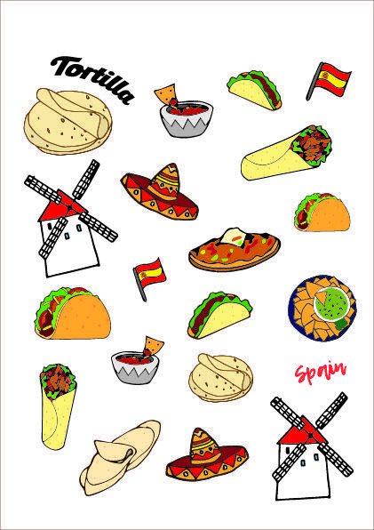 #españa #icon Tortilla Illustration, Spain Illustration, Spanish Homework, Tortilla Bread, Spanish Flags, Spain Food, Food Cartoon, Flag Art, Illustration Food