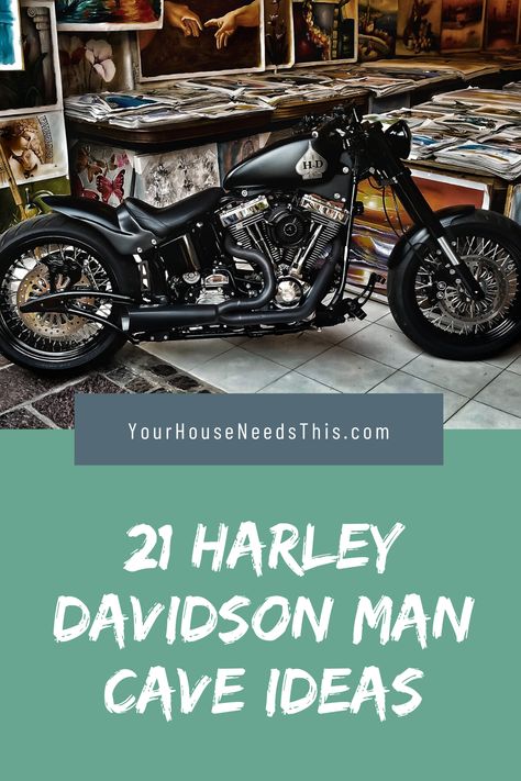 21 Harley Davidson Man Cave Ideas - #house #homediy #home #decor #decorideas #housedecor #mancave Harley Man Cave, Harley Davidson Man Cave Ideas, Harley Davidson Room Ideas, Harley Garage Ideas, Motorcycle Man Cave, Motorcycle Room, Harley Davidson Garage Ideas, Motorcycle Man Cave Ideas, Old Harley Davidson