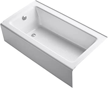 KOHLER K-875-0 Bellwether Bath with Integral Apron and Left-hand Drain, White Kohler Bathtub, Reglaze Bathtub, Wall Alcove, Cast Iron Bath, Cast Iron Bathtub, White Tub, Cast Iron Tub, Whirlpool Bathtub, Soaking Bathtubs