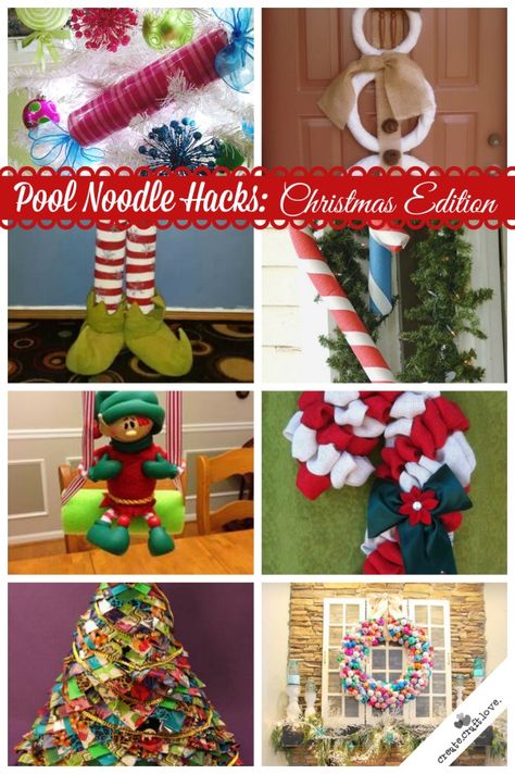 Pool Noodle Hacks: Christmas Edition Pool Noodle Christmas Decorations, Pool Noodle Christmas, Pool Noodle Hacks, Noodle Crafts, Pool Noodle Wreath, Noodle Hacks, Noodles Ideas, Pool Noodle Crafts, Pool Noodle