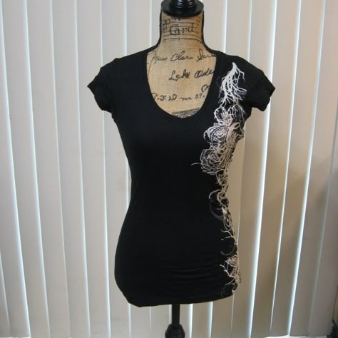 Nwot G By Guess Black Tee T Shirt T-Shirt Top Size Xs Extra Small. Sexy V-Neck. Has Velvet Flocked Rhinestone Studded Rose Scroll Tattoo Style Logo Graphic Down The Left Side. 100% Cotton. Brand New, Never Worn. Original Price: $22.50 Scroll Tattoo, Scroll Tattoos, Guess Shirt, Chill Fits, Clothes Outfit, Clothes To Buy, Black Logo, Tattoo Style, Logo Graphic