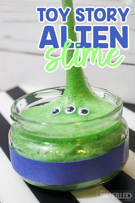 If your kids love Disney's Toy Story, they will love this Toy Story Slime! This green toy story alien slime is not only easy to make but so much fun to play with! #toystory #toystory4 #slime #slimerecipe #toystoryslime Science Activities For Infants, Toy Story Game, Activities For Infants, Toy Story Crafts, Slime Ideas, Slime Recipes, Toy Story Movie, Slime Toy, Toy Story Theme