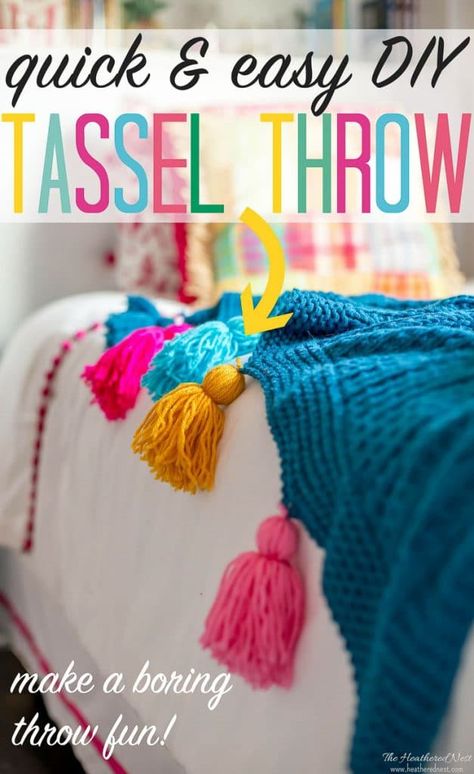 ADORABLE! And super easy DIY project. DIY tassel tutorial. Add tassels to any throw in minutes. #DIYtassel #DIYtasselthrow #tasselthrow #DIYtassels #tasseltutorial Tassel Tutorial, Tassels Tutorials, Tassel Blankets, Thrifty Diy, Diy Tassel, Beginner Sewing Projects Easy, Leftover Fabric, Sewing Projects For Beginners, Easy Sewing Projects