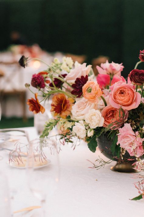 Burgundy Wedding Colors, Romantic Colors Palette, Jenny Yoo Bridesmaid, Wedding Reception Table Decorations, Orange Table, Tablescape Inspiration, Footed Bowl, Jenny Yoo, Fall Wedding Colors