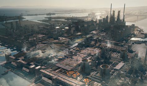 ArtStation - Industrial city 001 Futuristic Industrial City, Sci Fi Industrial City, Starsector Art, Cyberpunk City Concept Art, Factory Concept Art, Sci Fi Building, Industrial City, Industrial District, Sci Fi City