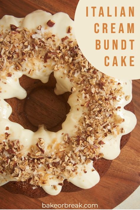 Italian Cream Pound Cake, Italian Cream Bundt Cake, Adam Frank, Bundt Pan Recipes, Cake Coconut, Easy Bundt Cake, Savory Cakes, Italian Cream Cakes, Italian Cream