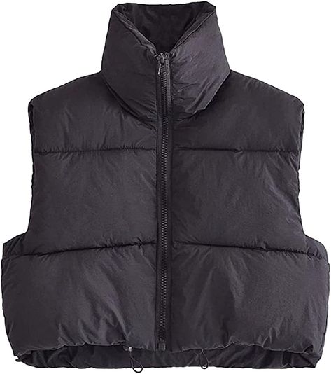 Athlisan Womens Cropped Puffer Vest Stand Collar Zip Up Lightweight Padded Coat : Amazon.ca: Clothing, Shoes & Accessories Cropped Puffer Vest, Winter Crops, Sleeveless Puffer, Trendy Fits, Cropped Puffer Jacket, Womens Puffer Vest, Brown Vest, Black Puffer Vest, Puffy Vest