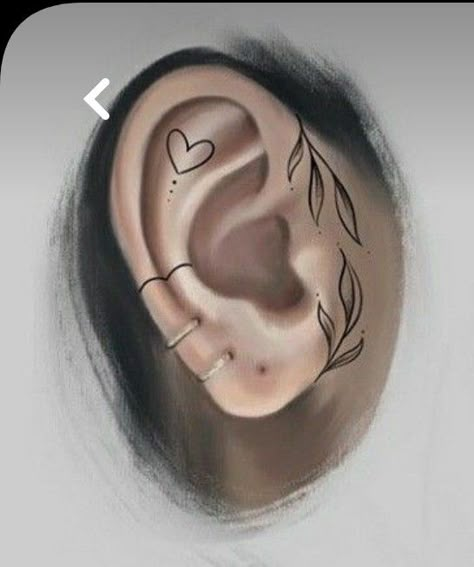 Halloween Ear Tattoo, Heart Ear Tattoo, On Ear Tattoo, Inner Ear Tattoos For Women, Small Ear Tattoos, Back Of Ear Tattoo, Ear Tattoo Design, Ear Tattoo Inner, Ear Tats