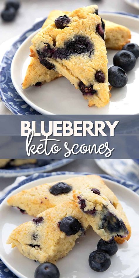 These tender keto scones are bursting with fresh blueberries and have the perfect buttery, crumbly texture. Enjoy them with your morning coffee without blowing your macros. Only 4g net carbs per serving! Low Carb Scones, Keto Blueberry Scones, Blueberry Scones Recipe, Low Carb Granola, Keto Blueberry, Postre Keto, Grab And Go Breakfast, Low Carb Low Sugar, Blueberry Scones