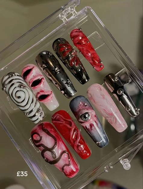 Scary Nails, Vampire Nails, Horror Nails, Holloween Nails, Scary Eyes, Junk Nails, Luxury Press On Nails, Punk Nails, Hippie Nails