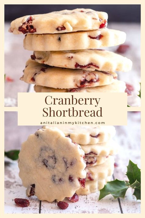 Cranberry Shortbread Cookies are a delicious Christmas cookie recipe that is easy to make. The buttery shortbread pairs perfectly with the tart dried cranberries making them a festive cookie for holiday dessert platters. Christmas Food Ideas For Parties, Cranberry Christmas Cookies, Food Ideas For Parties, Dried Cranberries Recipes, Cranberry Shortbread Cookies, Cranberry Shortbread, Dried Cranberry, Cranberry Christmas, Shortbread Cookies Christmas