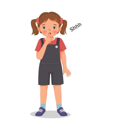 Cute little girl doing silence gesture putting her finger on lip asking to be quiet Keep Quiet, Be Quiet, Anime Inspired Outfits, Icon Set Vector, Drawing Challenge, Anime Inspired, Sunday School, Cartoon Drawings, Premium Vector