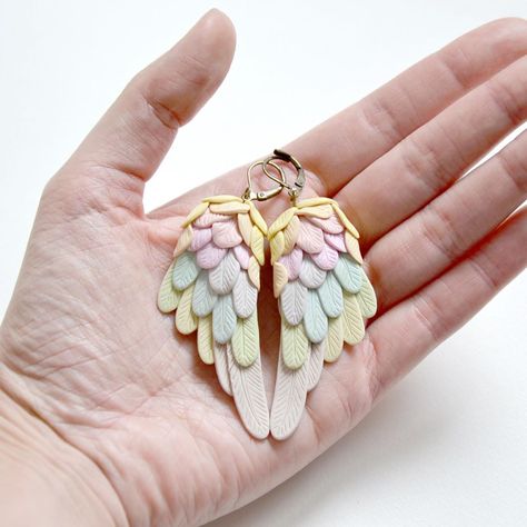 MyVian’s Instagram post: “Years of experiments and tons of love and passion for polymer clay are inside these angel wings earrings 💕we are sharing all of this now…” Polymer Clay Angel, Polymer Clay Wings, Handmade Winged Earrings For Gifts, Clay Angel Wings How To Make, Clay Angel Wings, Angel Wings Earrings, Polymer Clay Angel Wings Earrings, Angle Wing Earrings, Clay Angel