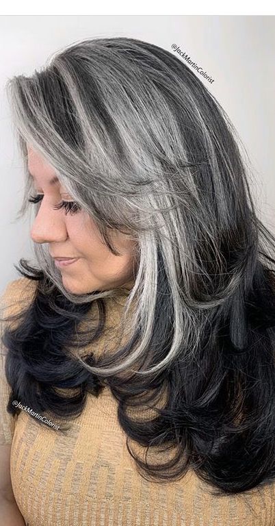 White Gray Hair With Lowlights, Brown Hair With Silver Highlights, Grey Hair Transformation, Grey Hair Inspiration, Natural Gray Hair, Blending Gray Hair, Gray Hair Highlights, Long Gray Hair, Grey Hair Color