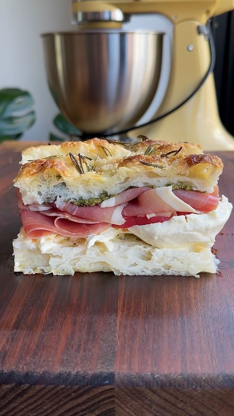 Homemade focaccia deli sandwich 🥪 Probs the best sandwich ive ever had tbh This was my second attempt at sourdough focaccia and I pretty … | Instagram Focaccia Bread Sandwich, Prosciutto Sandwich, Homemade Focaccia, Sourdough Focaccia, Bread Spread, Sourdough Loaf, Sourdough Sandwich, Deli Sandwiches, Tomato Season