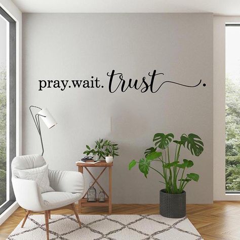 Pray Wait Trust, Prayer Room Ideas, Prayer Corner, Wall Art Stickers, Prayer Wall, Youth Room, Christian Wall Decor, Vinyl Decor, Wall Stickers Bedroom