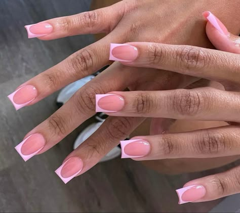 Nails Pink French Tip, French Tip Set, Nails Pink French, Pink Tip Nails, Pink French Tip, Overlay Nails, 2023 Pink, Acrylic Toe Nails, Colored Acrylic Nails