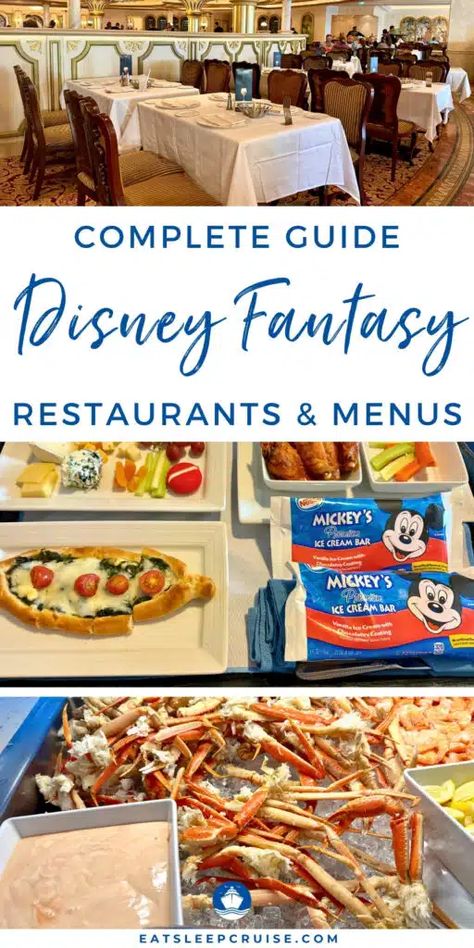 Our Complete Guide to the Disney Fantasy Restaurants With Menus  We are back from a cruise on DCL's Fantasy and have put together this complete Disney Fantasy restaurants guide with menus. Disney Cruise Fantasy Ship, Disney Cruise Rooms, Disney Dream Cruise Ship, Cruise Rooms, Disney Menus, Disney Fantasy Cruise, Cruise Secrets, Disney Dream Cruise, Cruise Food