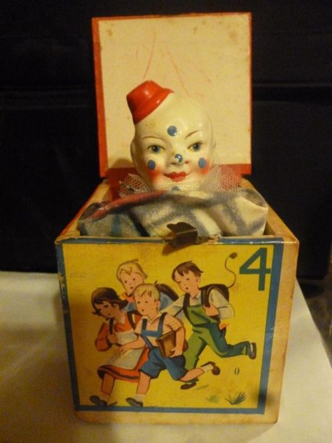 Antique German Toy Jack in the Box Vintage Jack In The Box Toy, Lapland Uk, Jack In The Box Clown, Jack In The Box Toy, Coney Island Amusement Park, Boxing Halloween Costume, Clown Stuff, Victorian Toys, Creepy Toys