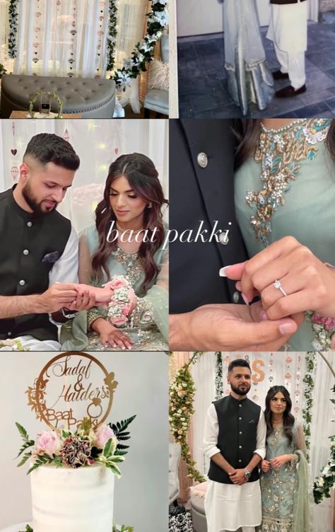 Sagai Decoration Ideas, Baat Pakki Announcement, Pakistani Baat Pakki Decor At Home, Baat Pakki Cake Ideas, Walima Couple Dressing, Baat Pakki Decor, Baat Pakki Decorations At Home, Muslim Engagement Look, Baat Pakki Dress