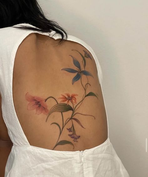 Flower Tattoos Red Ink, Brown Flower Tattoo, Flowers Shoulder Tattoo, Healed Color Tattoo, Red Ink Flower Tattoo Arm, Brown Ink Tattoo On Brown Skin, Flower Tattoos Dark Skin, Brown Ink Tattoo On Light Skin, Brown Tattoos On Brown Skin