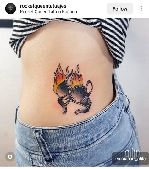 Burning Bra Tattoo, Burning Tattoo, Bra Tattoo, Bra Burning, Leg Patchwork, Tattoo Inspo, Tattoo You, Body Art, Tattoos