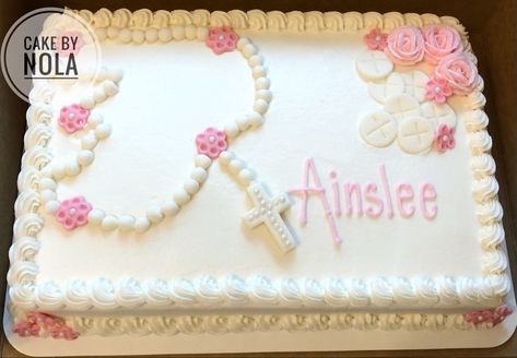 First communion cake for Miss Ainslee…#decoratedcakes #cakedecorating #cakesofinstagram #instacake #cakestagram #decoratedsheetcake #sheetcakesdonthavetobeboring #sheetcake #handcutfondant #firstcommunioncake #decoratedcakes First Communion Sheet Cake, Baptism Sheet Cake, Catholic Baptism, Sheet Cake Designs, Religious Cakes, Confirmation Cakes, First Communion Cake, Quinceanera Cakes