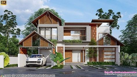 Bedroom Tropical Style, Modern House Front Elevation, House Rendering, Kerala Home Design, House Front Elevation, Kerala Home, House Roof Design, Contemporary House Exterior, Modern Small House Design