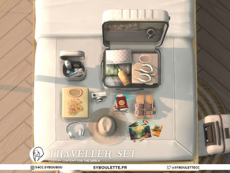 Syboubou's Patreon release - Traveller set part 2 Travel Inspired Decor, Sims 4 Clutter, Free Sims 4, Packing Essentials, Sims 4 Cc Packs, Sims 1, Sims 4 Build, Sims 4 Game, Beauty Case