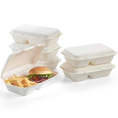 AmazonSmile: Vallo 100% Compostable Clamshell To Go Boxes For Food [9X6" 2-Compartment 50-Pack] Disposable Take Out Containers, Made of Biodegradable Sugar Cane, Eco-Friendly Bagasse, Heavy-Duty ToGo Containers For Food : Industrial & Scientific To Go Boxes, Take Out Containers, Holiday Packing, Food Storage Containers Organization, Fiber Foods, Food To Go, Sugar Cane, Disposable Tableware, Cold Meals